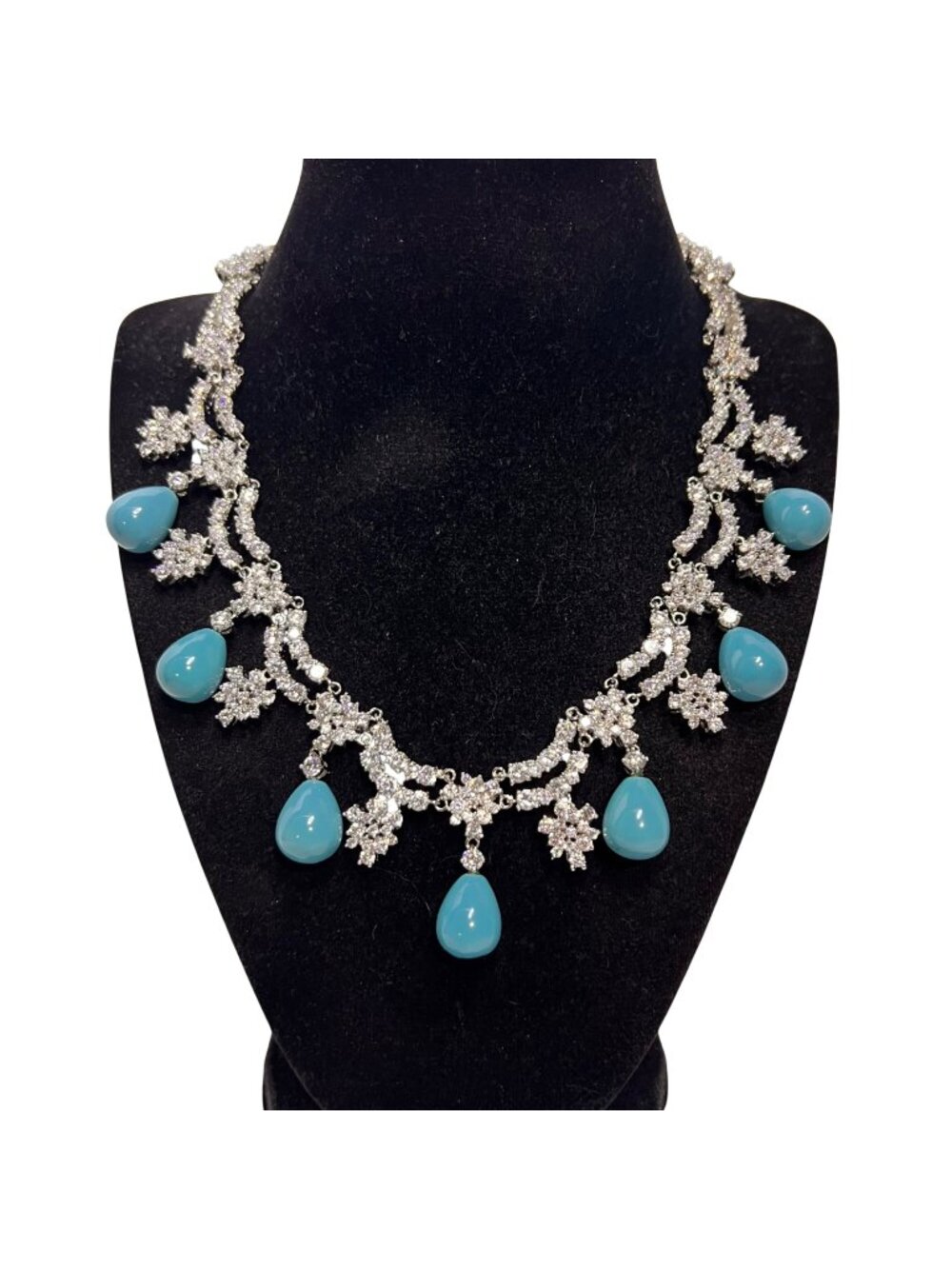 Melania Trump Faux Turquois, Rhinestone And Silver Tone Statement Necklace (6319